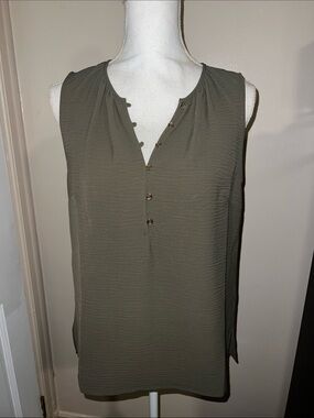 Sleeveless Olive Green Button-Front Women's Top